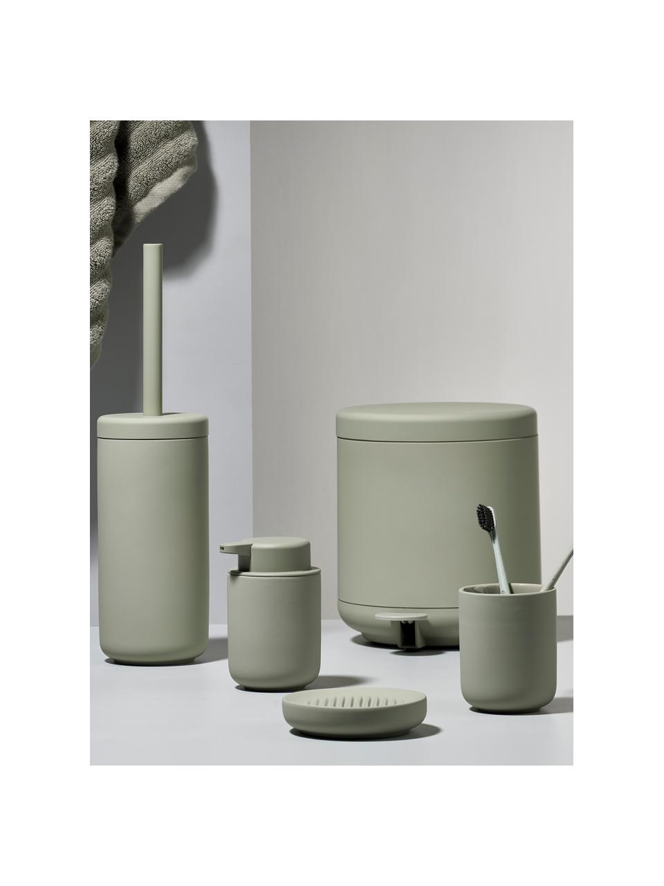 Toiletborstel Ume met houder, Houder: keramiek bedekt met een s, Olijfgroen, Ø 10 x H 39 cm