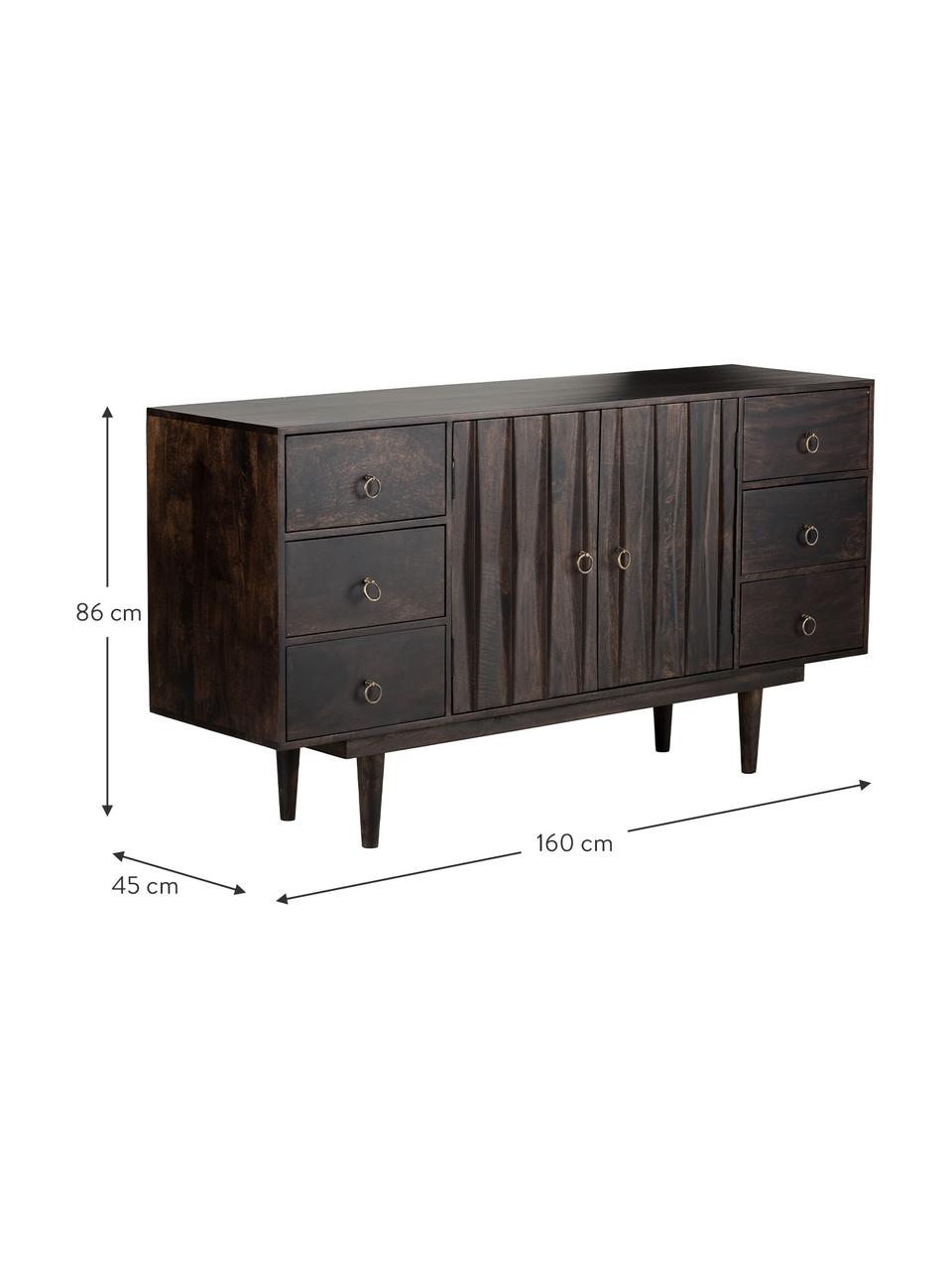 Credenza in legno di mango massiccio Kent, Maniglie: metallo, Legno di mango, verniciato presa: metallo, Larg. 160 x Alt. 86 cm