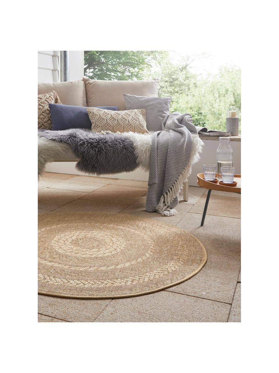 Kulatý vnitřní a venkovní koberec v jutovém vzhledu Almendro, 100 % polypropylen, Béžová, Ø 160 cm (velikost L)