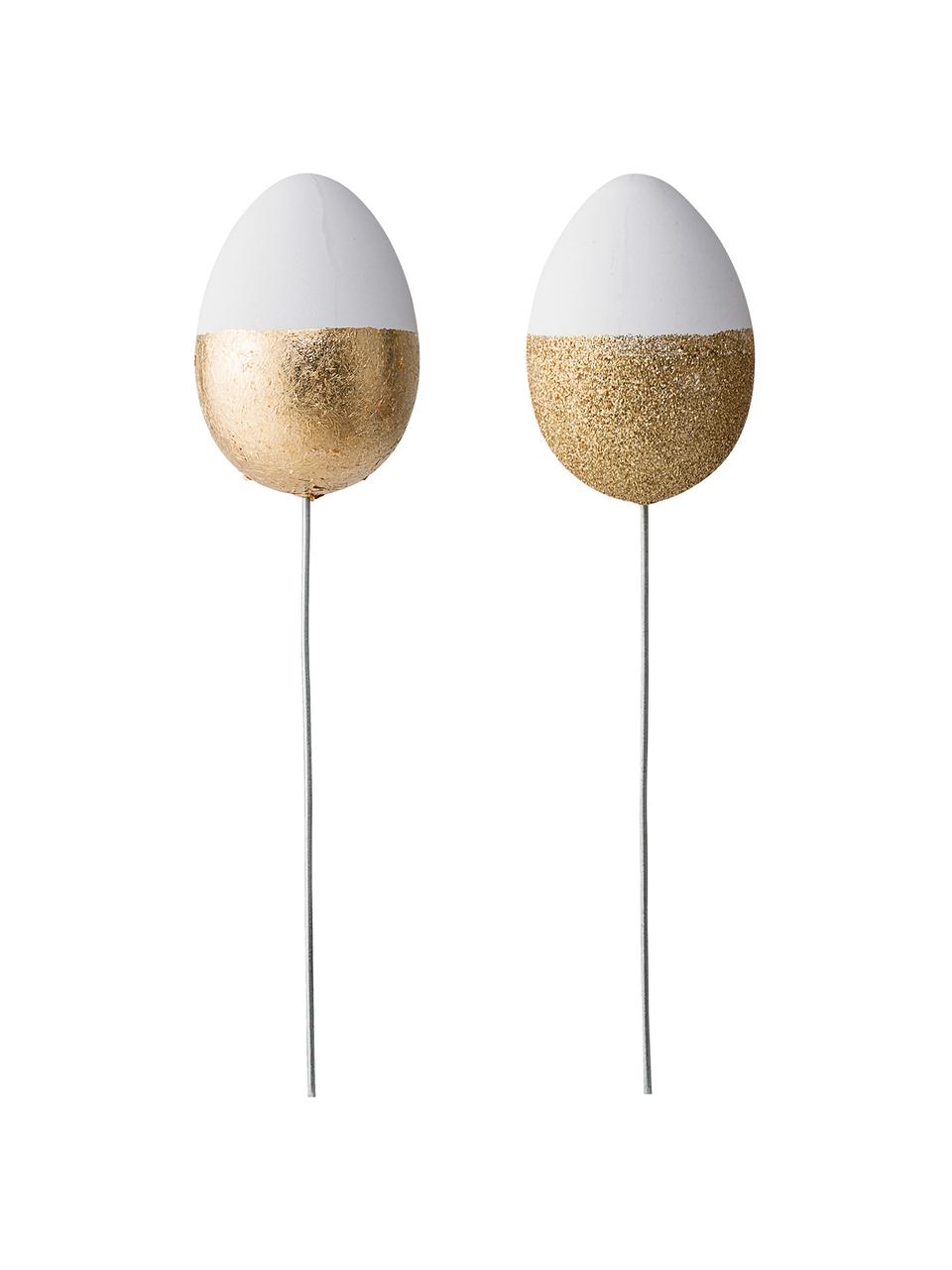 Set uova decorative Glitter, 2 pz., Materiale sintetico, Bianco, dorato, Ø 5 x A 22 cm