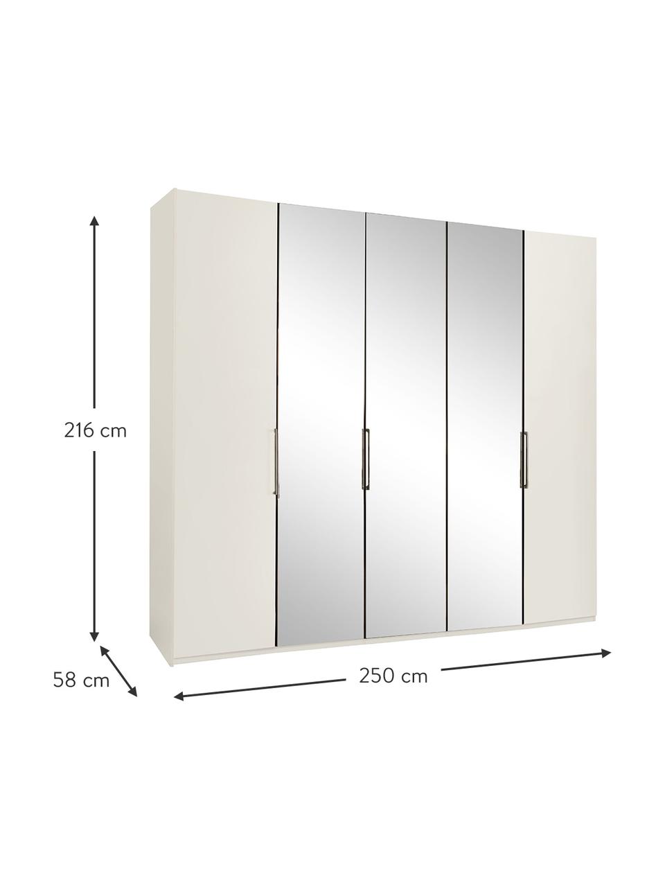 Drehtürenschrank Monaco mit Spiegeltür, 5-türig, Korpus: Holzwerkstoff, foliert, Griffe: Metall, beschichtet, Weiß, mit Spiegeltüren, B 247 x H 216 cm