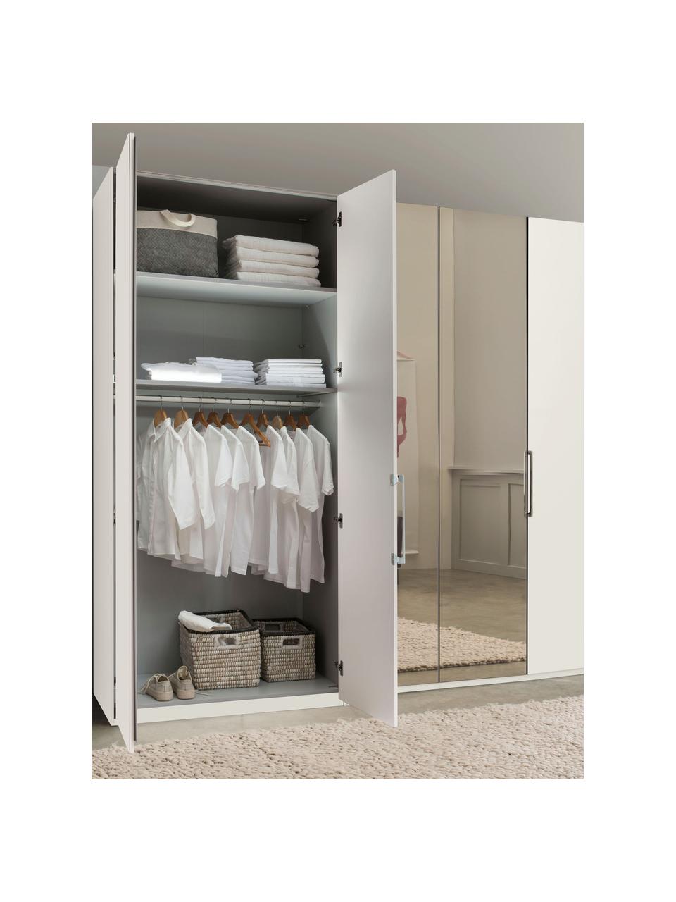 Drehtürenschrank Monaco mit Spiegeltür, 5-türig, Korpus: Holzwerkstoff, foliert, Griffe: Metall, beschichtet, Weiß, mit Spiegeltüren, B 247 x H 216 cm