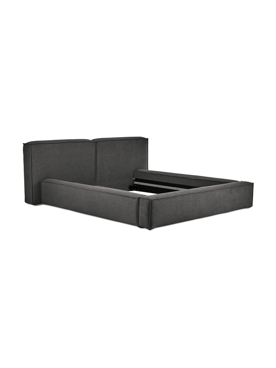 Letto imbottito Lennon, Rivestimento: 100% poliestere Il rivest, Struttura: legno di pino massiccio c, Piedini: legno certificato FSC, pl, Tessuto antracite, Larg. 140 x Lung. 200 cm