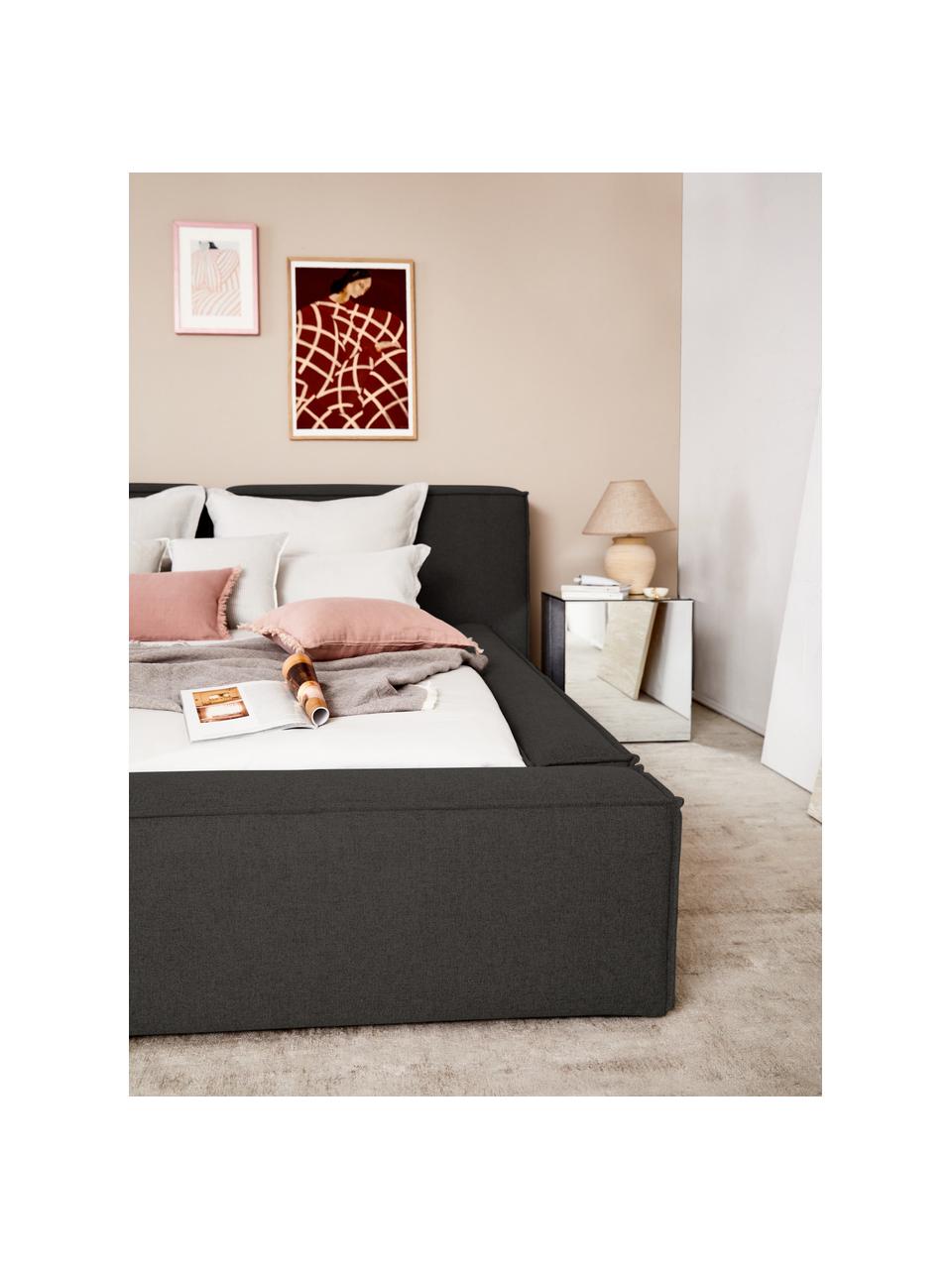 Gestoffeerd bed Lennon, Bekleding: 100% polyester Met 115.00, Frame: massief grenenhout, multi, Poten: hout, kunststof Dit produ, Geweven stof antraciet, B 208 x L 243 cm (ligvlak 140 x 200 cm)