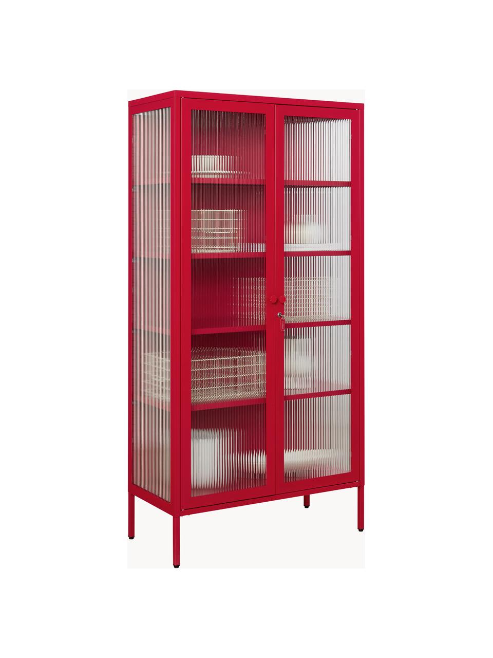 Metall-Vitrine The Collector mit geriffeltem Glas, Rot, B 85 x H 170 cm