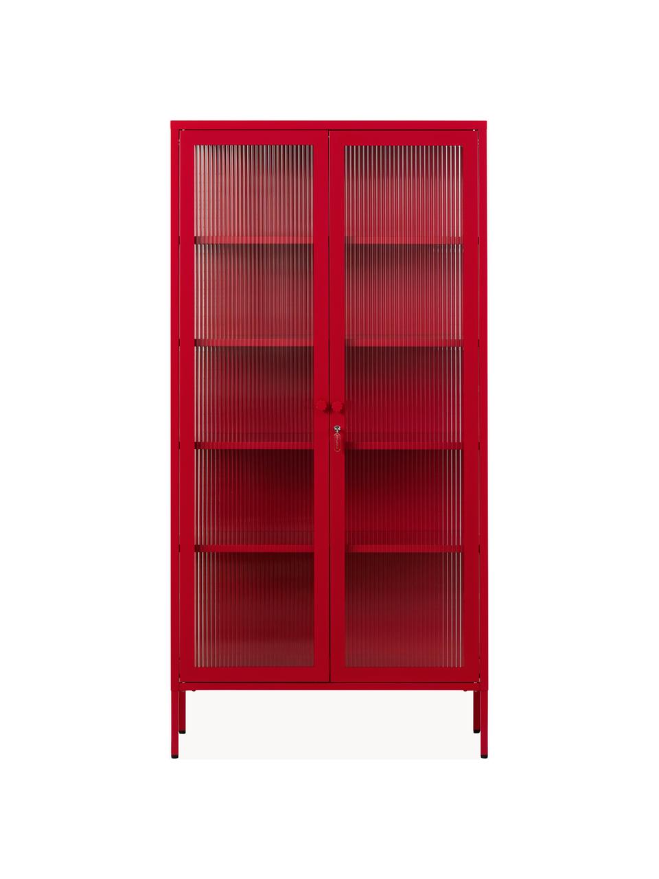 Metall-Vitrine The Collector mit geriffeltem Glas, Rot, B 85 x H 170 cm