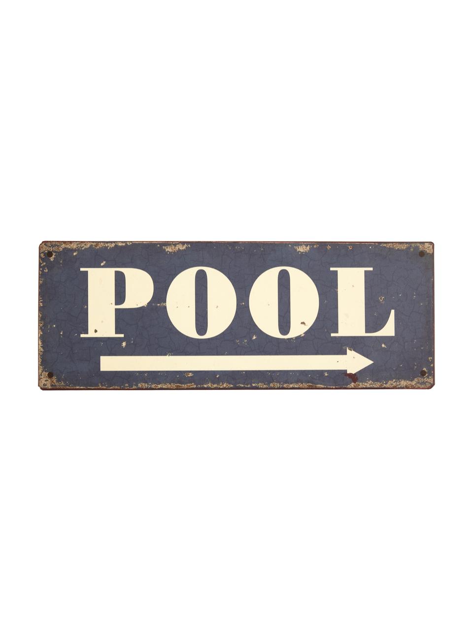 Znak dekoracyjny Pool, Metal pokryty folią z motywem,  Ciemny niebieski, złamana biel, rdzawy, S 40 x W 15 cm