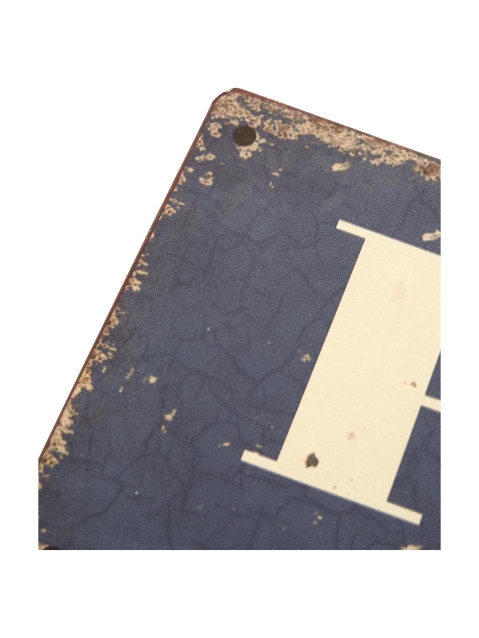 Wandbord Pool, Metaal, met motieffolie bekleed, Donkerblauw, gebroken wit, roestkleurig, B 40 x H 15 cm