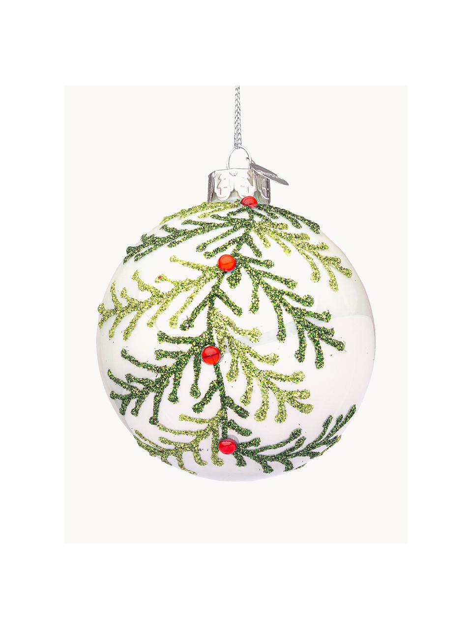 Bolas de Navidad Laurie, 12 uds., Vidrio, Blanco, tonos verdes, Ø 8 cm