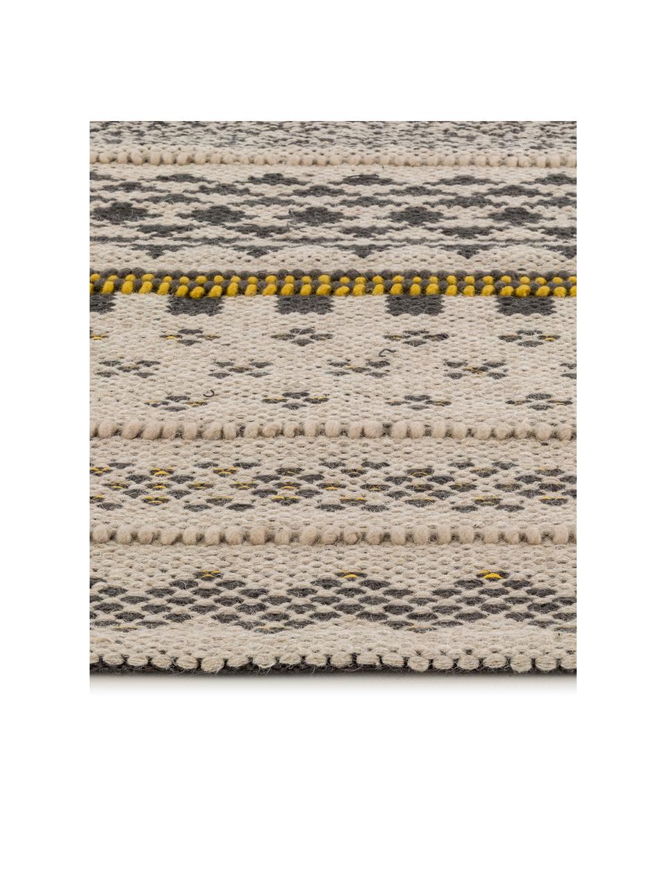 Tapis laine ethnique Nova, Gris, jaune moutarde, beige