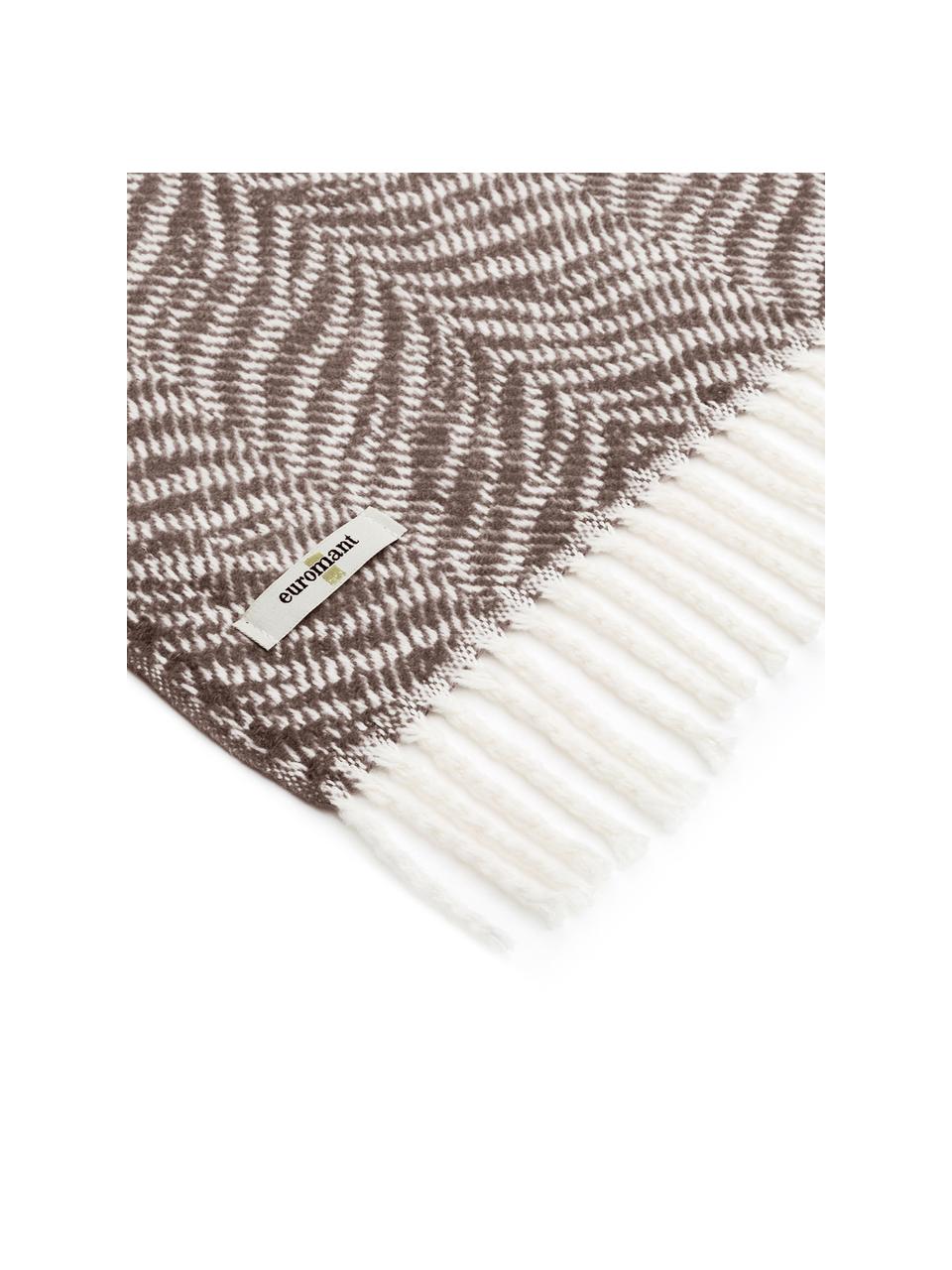 Plaid Greta mit Tiger-Muster, 50% Baumwolle, 50% Acryl, Taupe, Gebrochenes Weiß, 140 x 180 cm