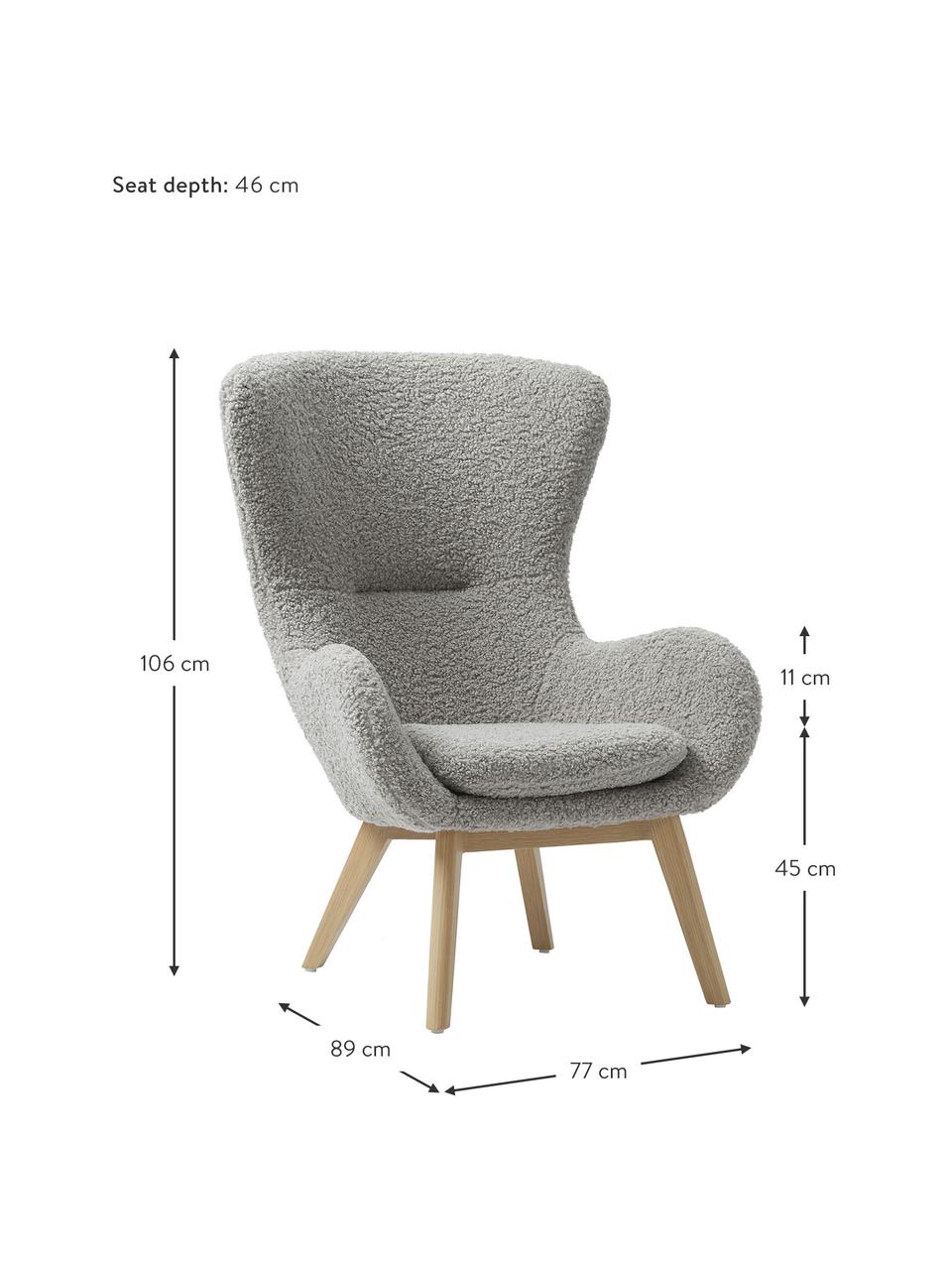 Plyšové kreslo s drevenými nohami Wing, Sivá, Š 77 x H 89 cm