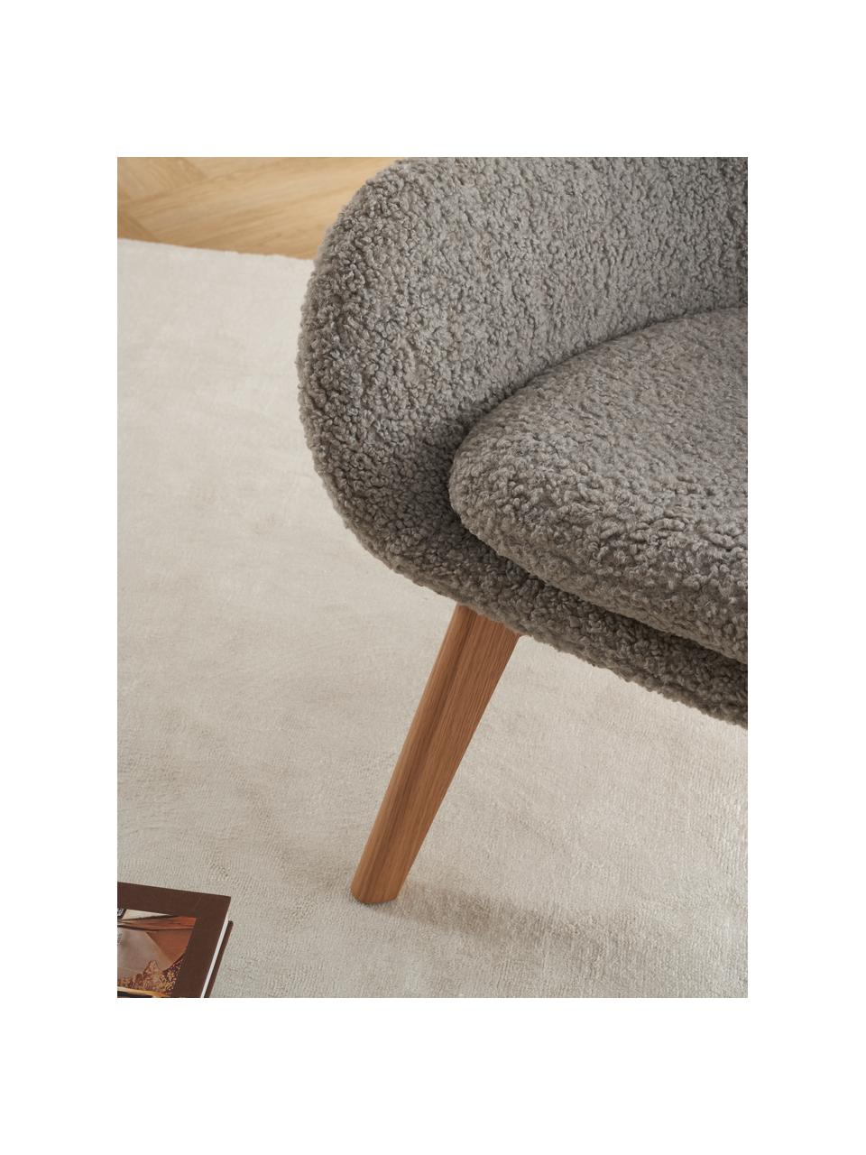 Fauteuil à oreilles peluche pieds en bois Wing, Peluche gris, larg. 77 x prof. 89 cm