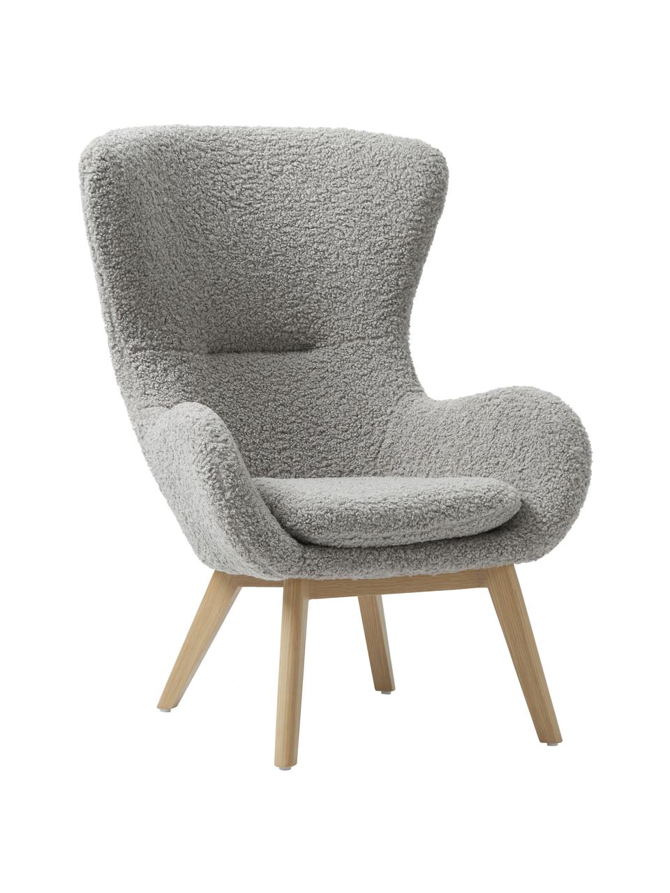 Plyšové kreslo s drevenými nohami Wing, Sivá, Š 77 x H 89 cm