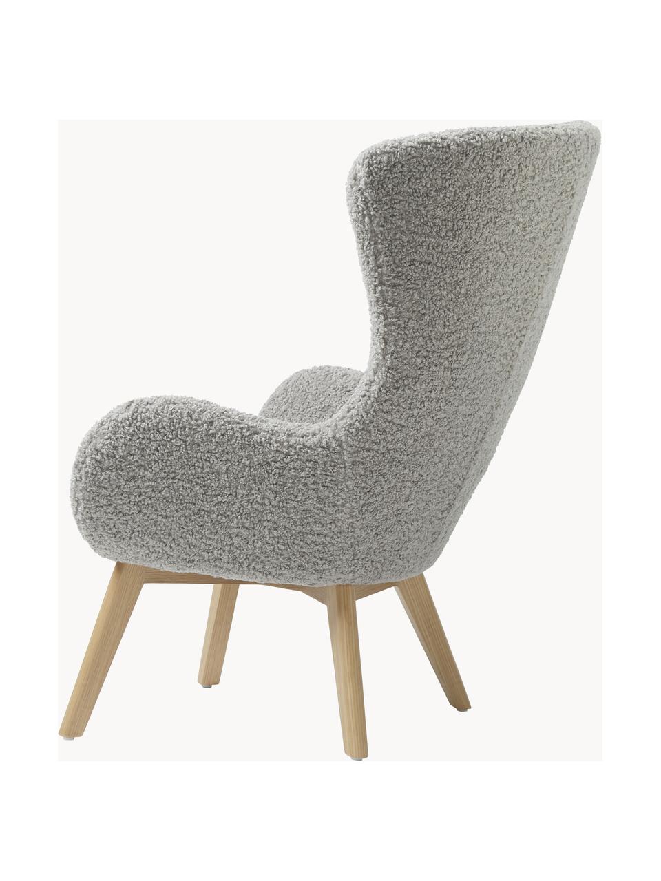 Teddy fauteuil Wing met houten poten, Bekleding: polyester (teddyvacht) Me, Poten: gelakt massief hout met e, Teddy grijs, B 77 x D 89 cm