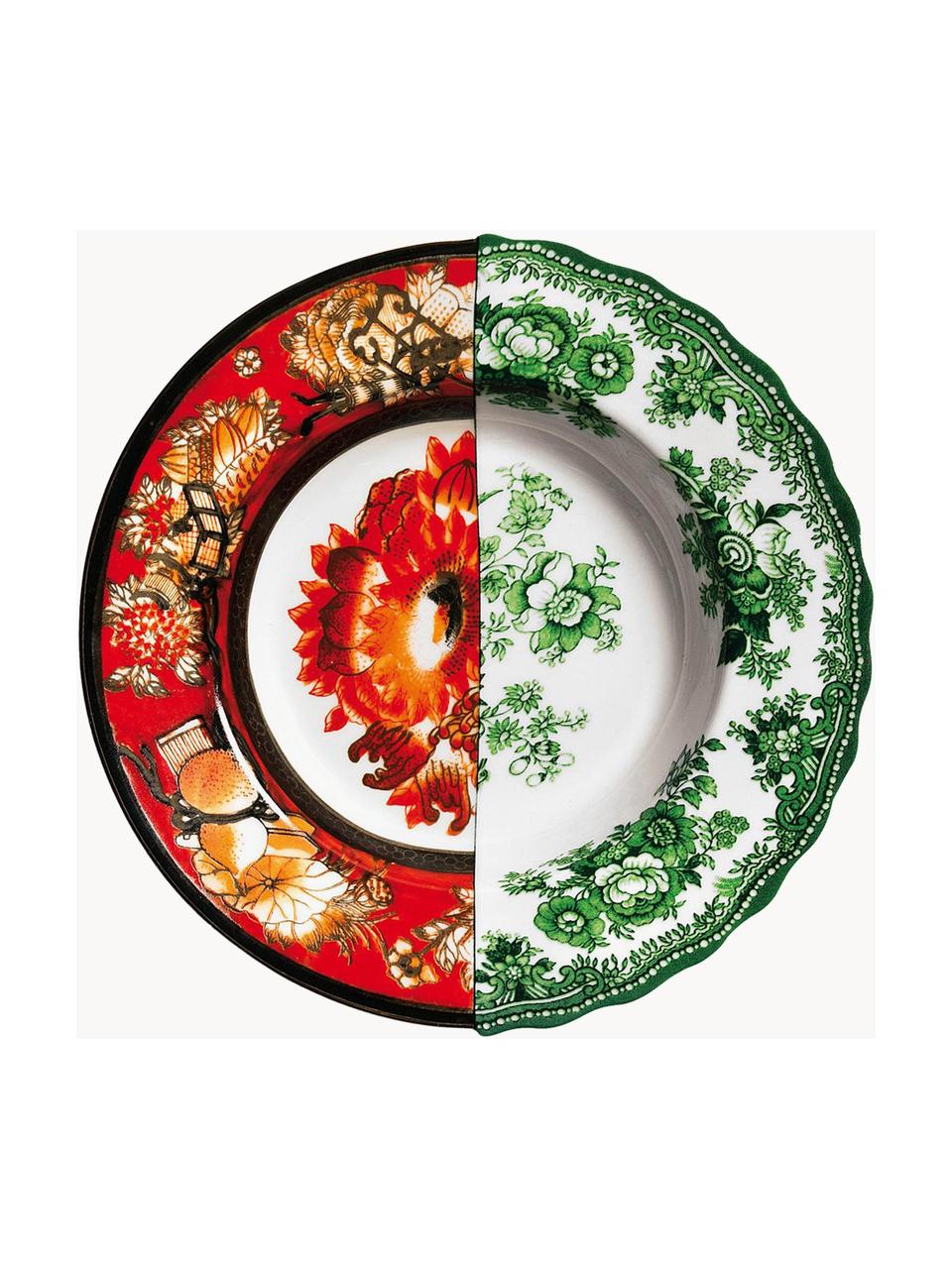Assiettes creuses artisanales Hybrid, 2 pièces, Porcelaine Fine Bone China, Rouge, vert sauge, multicolore, Ø 26 cm