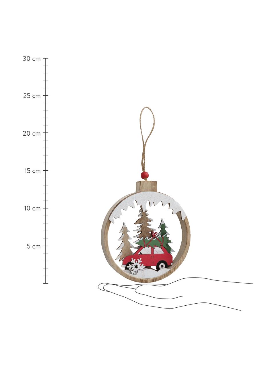 Adornos navideños Haldis, 3 uds., Figura: madera, Madera clara, multicolor, An 12 x Al 14 cm