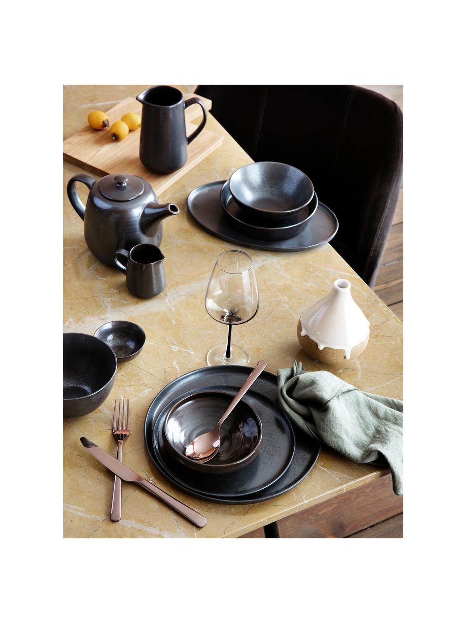 Handgemachte Frühstücksteller Esrum Night, 4 Stück, Steingut, glasiert, Graubraun, matt silbrig schimmernd, Ø 21 cm