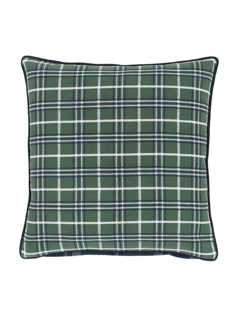 Dubbelzijdige geruite kussenhoes Stirling met bies, 100% katoen, Groen, crèmewit, B 45 x L 45 cm