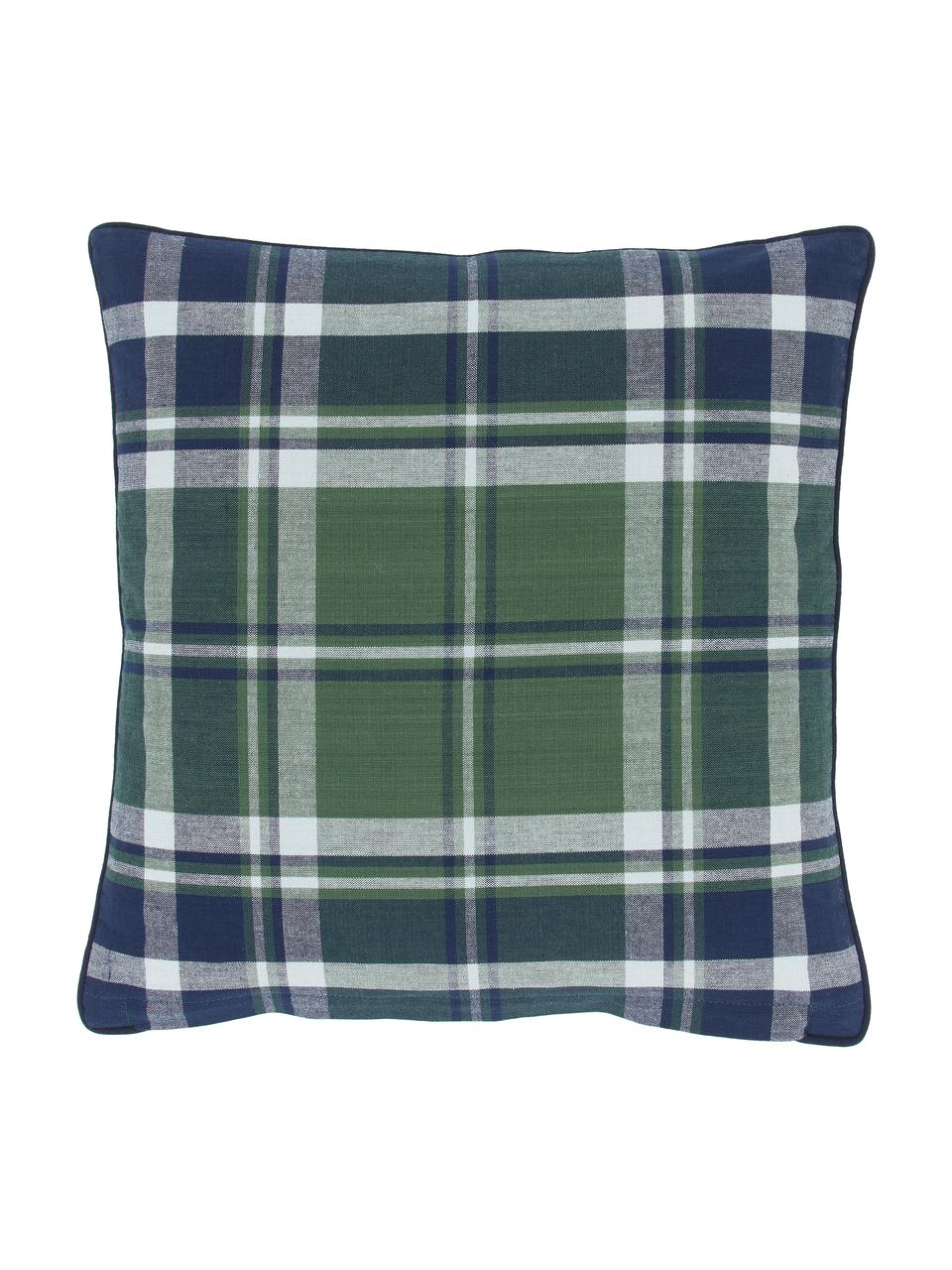 Dwustronna poszewka na poduszkę z lamówką Stirling, 100% bawełna, Zielony, ciemny niebieski, S 45 x D 45 cm