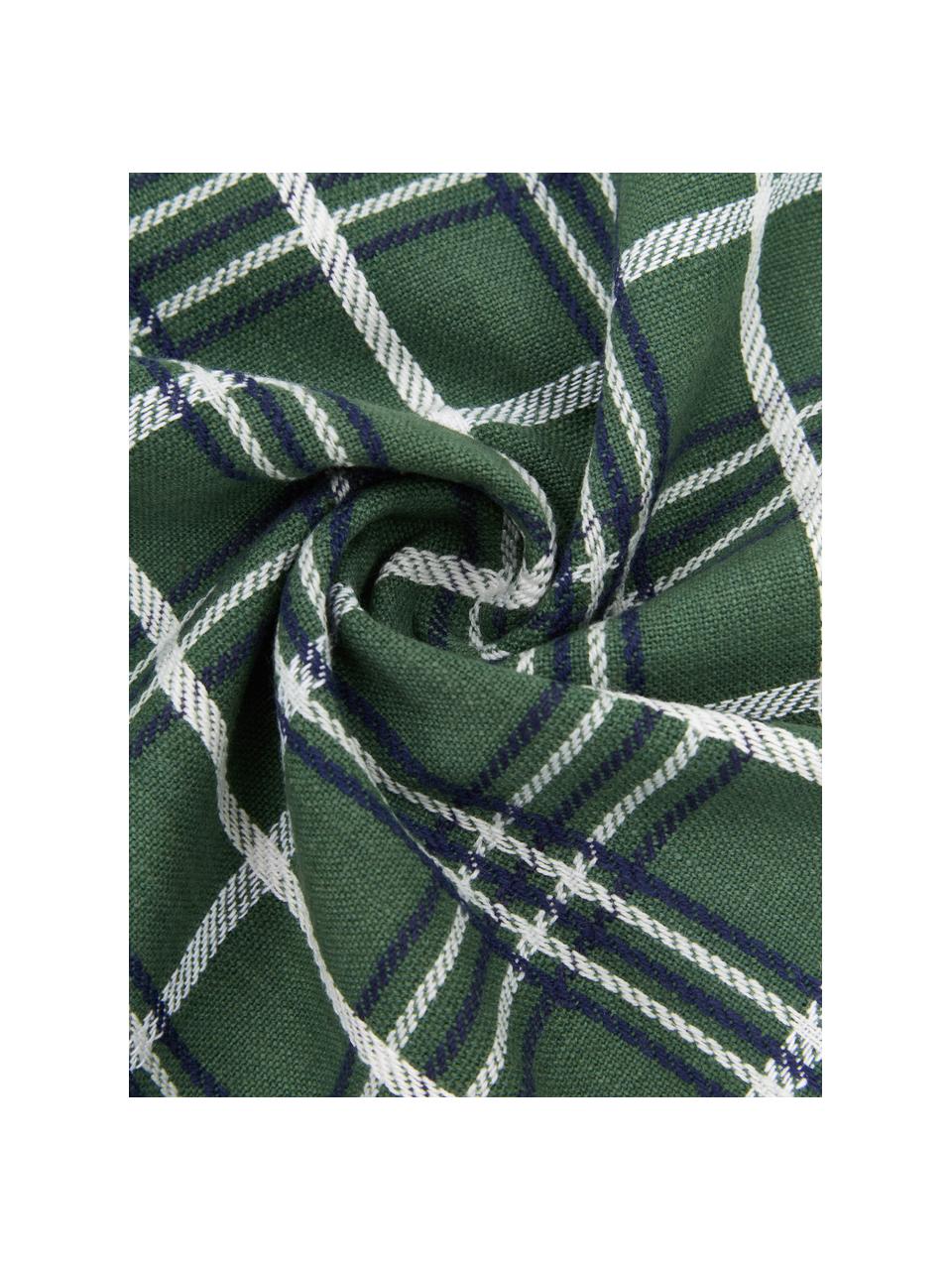 Karierte Wendekissenhülle Stirling mit Keder, 100 % Baumwolle, Grün, Cremeweiß, B 45 x L 45 cm