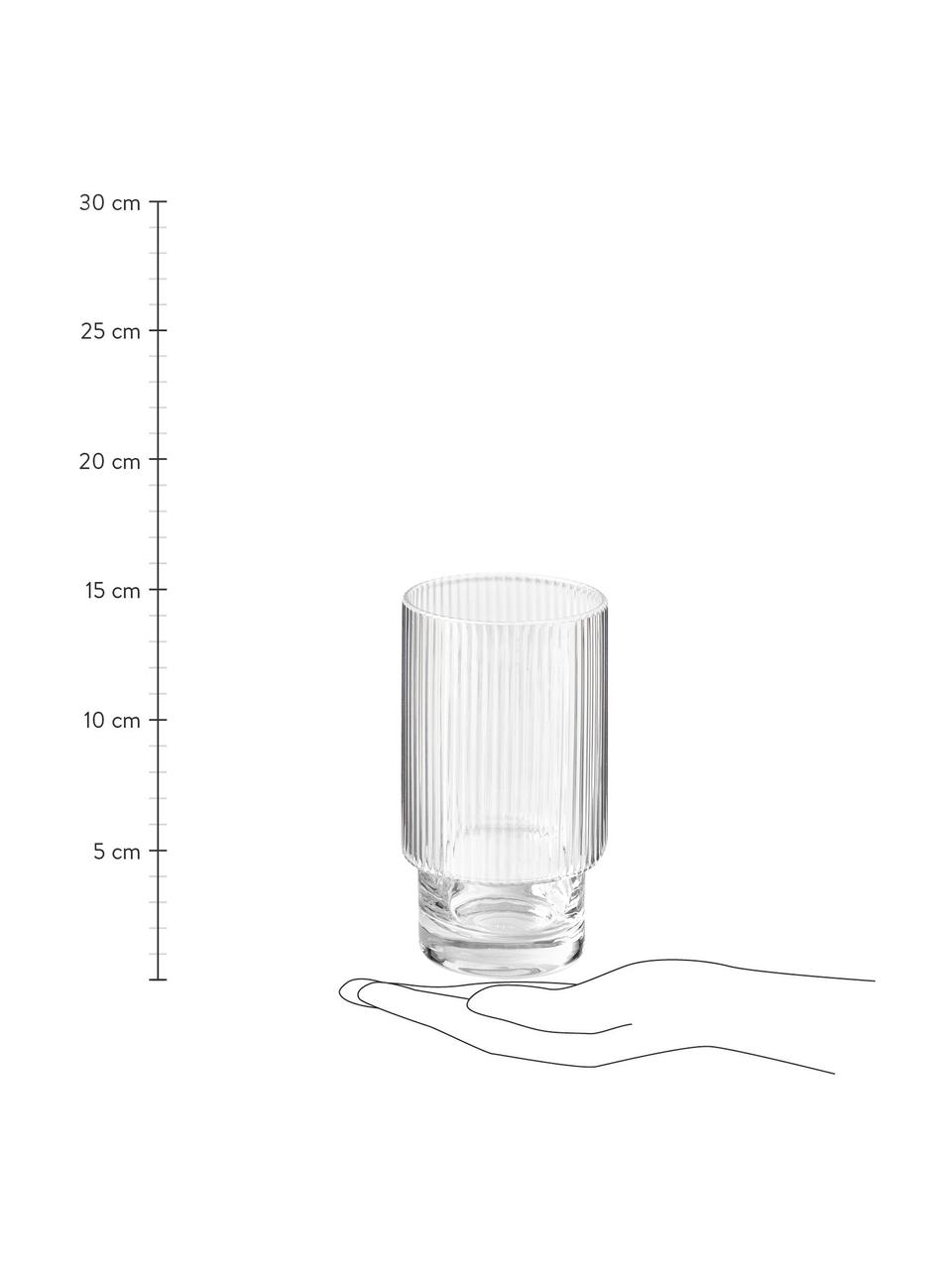 Bicchiere fatto a mano con rilievo scanalato Minna 4 pz, Vetro soffiato, Trasparente, Ø 8 x Alt. 14 cm