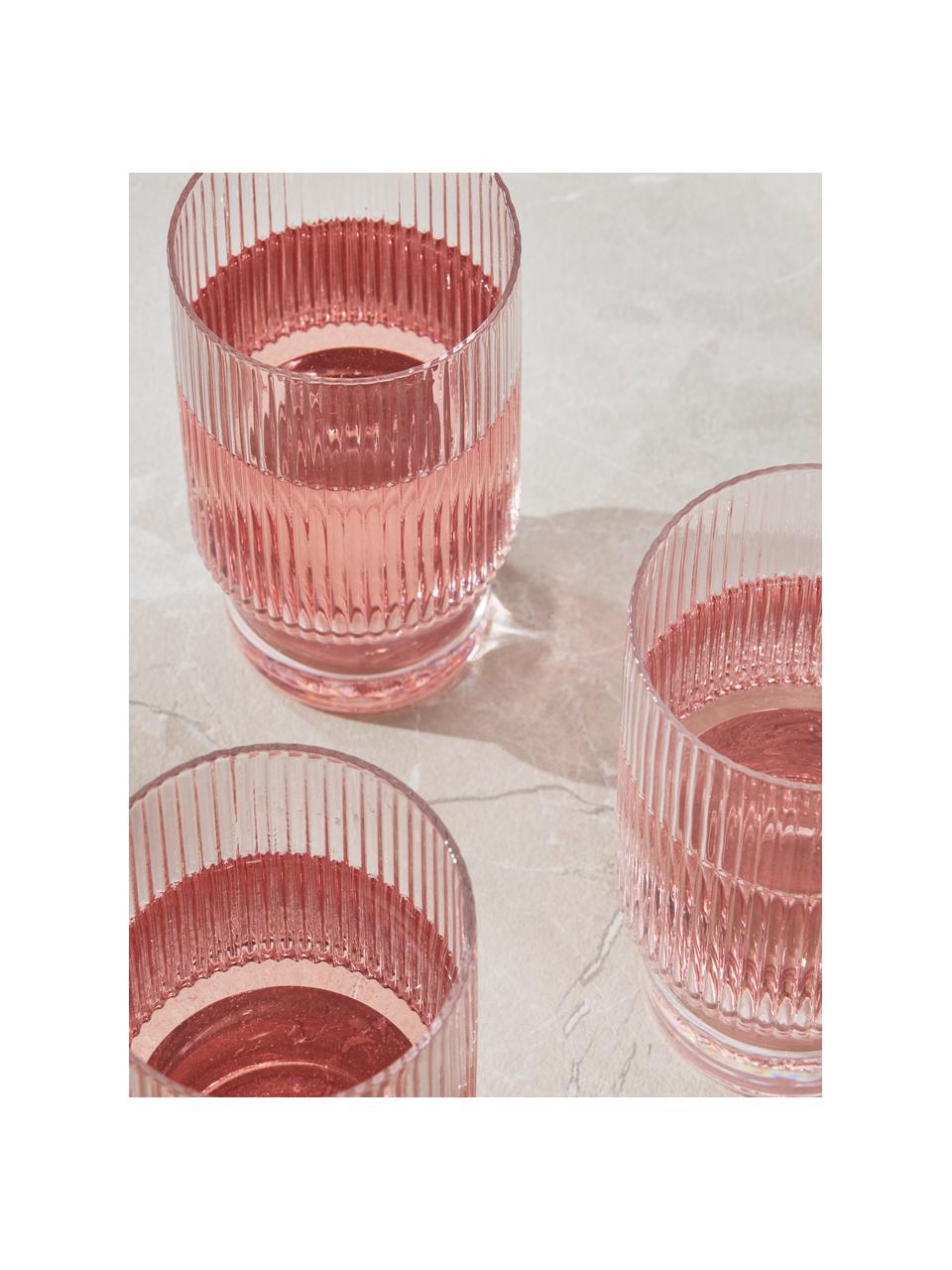 Bicchiere fatto a mano con rilievo scanalato Minna 4 pz, Vetro soffiato, Trasparente, Ø 8 x Alt. 14 cm