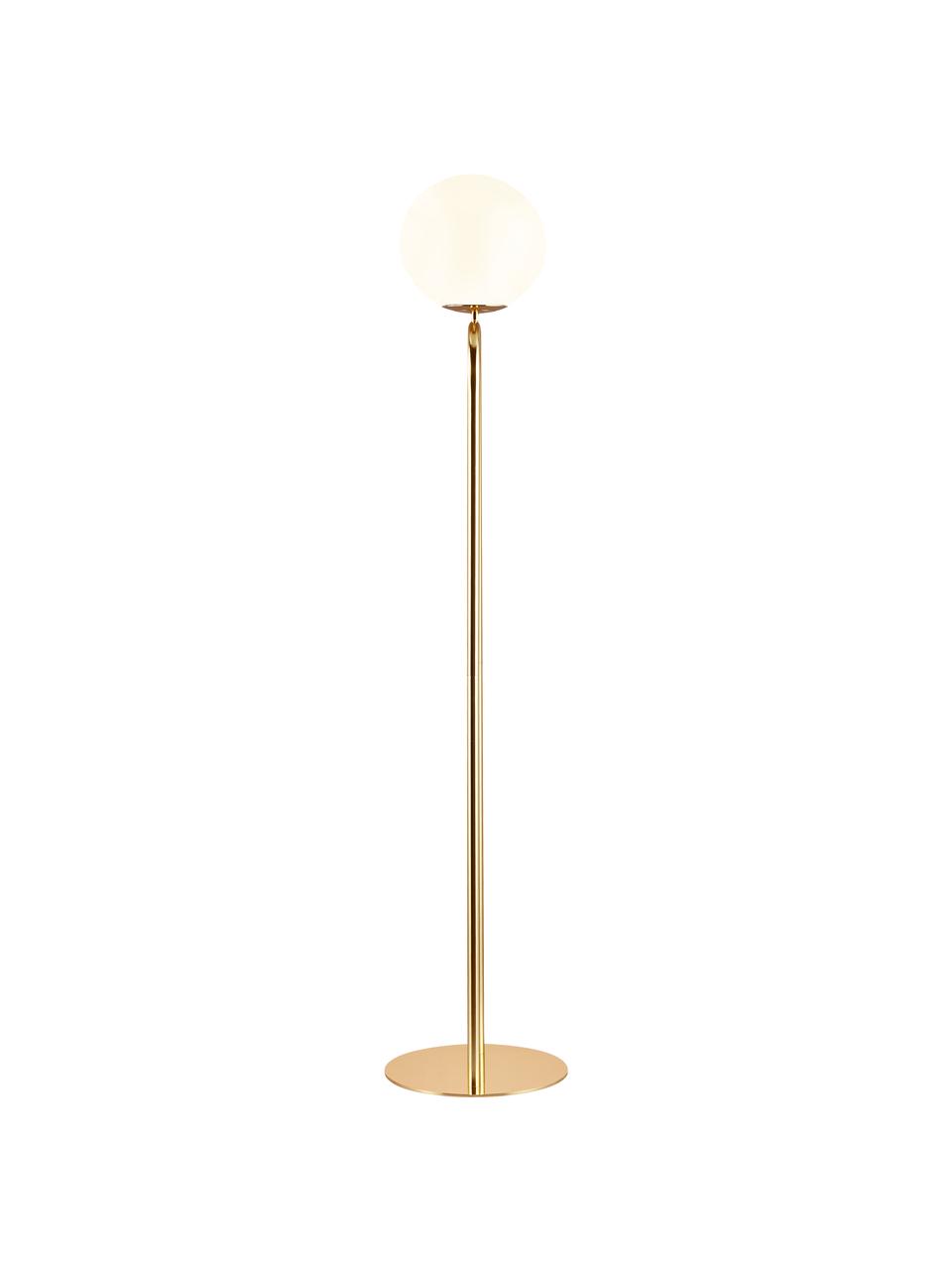 Kleine vloerlamp Shapes, Lampenkap: opaalglas, mondgeblazen, Crèmewit, messingkleurig, Ø 28 x H 135 cm