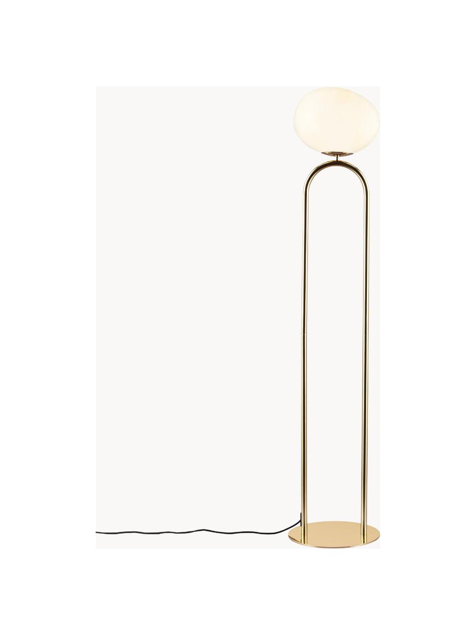 Kleine vloerlamp Shapes, Lampenkap: opaalglas, mondgeblazen, Crèmewit, messingkleurig, Ø 28 x H 135 cm