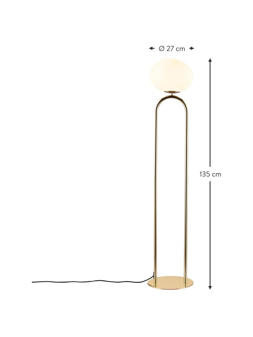 Kleine Stehlampe Shapes, Lampenschirm: Opalglas, mundgeblasen, Cremeweiss, Messingfarben, H 135 cm