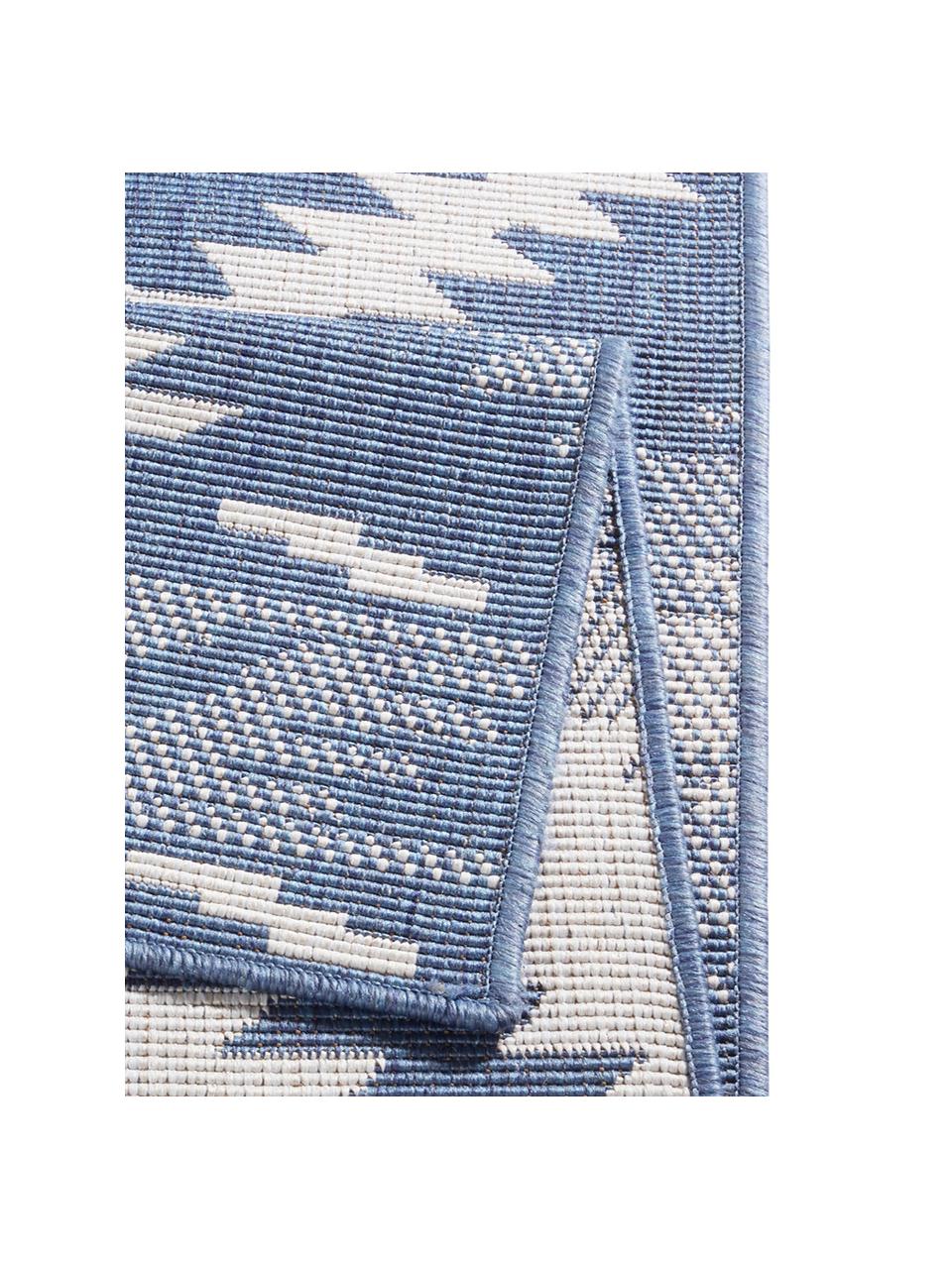 Alfombra reversible de interior y exterior Malibu, Azul, crema, An 80 x L 350 cm