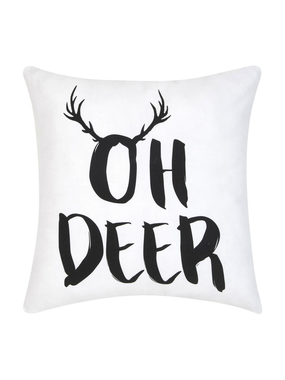 Kussenhoes Oh Deer met opschrift, Katoen, Zwart, wit, met opschrift, B 40 x L 40 cm