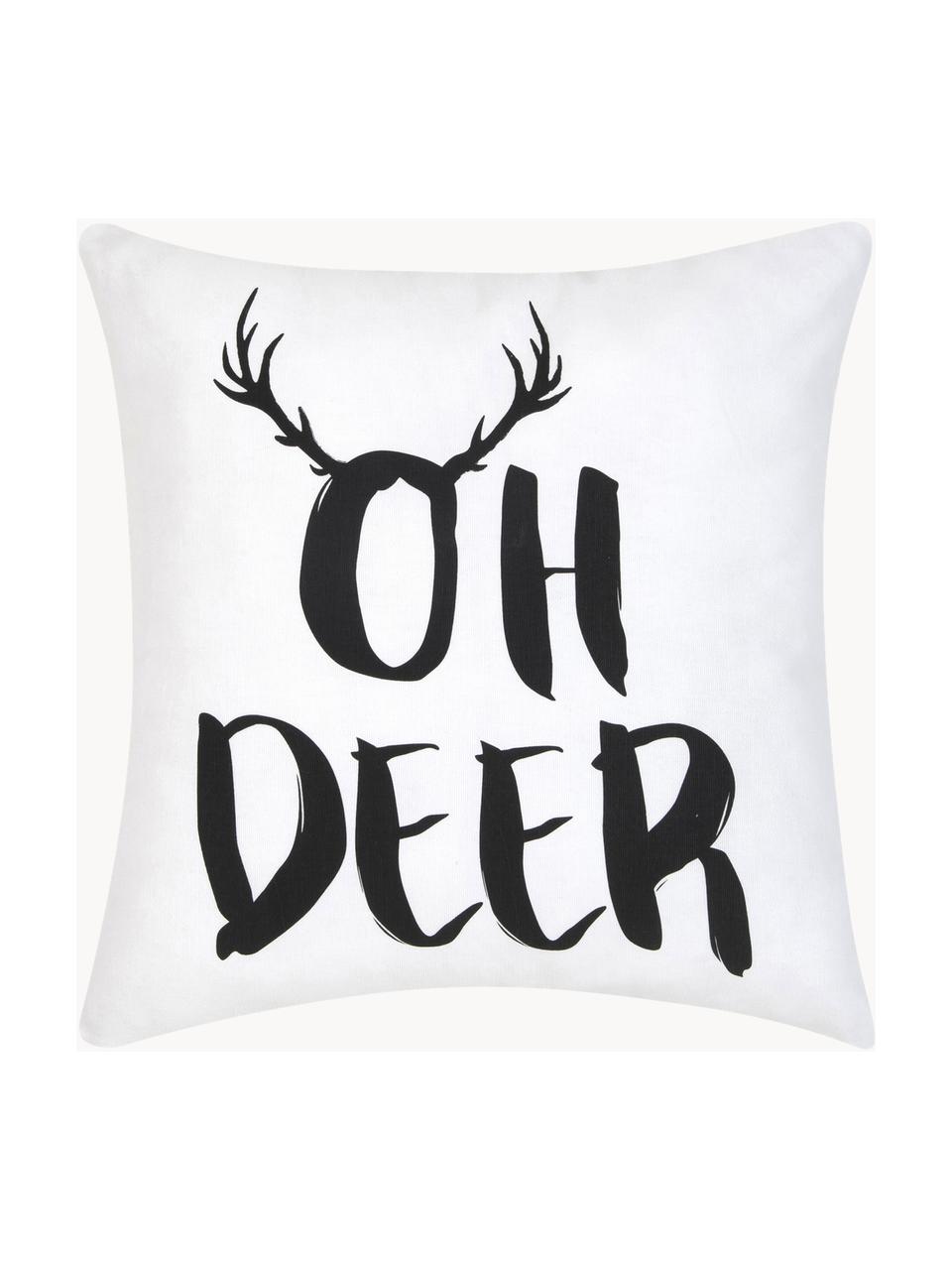 Federa arredo con scritta Oh Deer, 100% cotone, Nero, bianco, Larg. 40 x Lung. 40 cm