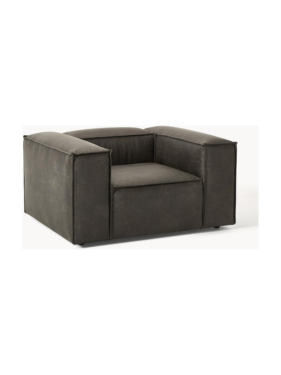 Fauteuil Lennon van gerecycled leer, Bekleding: gerecycled leer (70% leer, Frame: massief hout, multiplex, Poten: kunststof Dit product is , Leer taupe, B 130 x H 101 cm