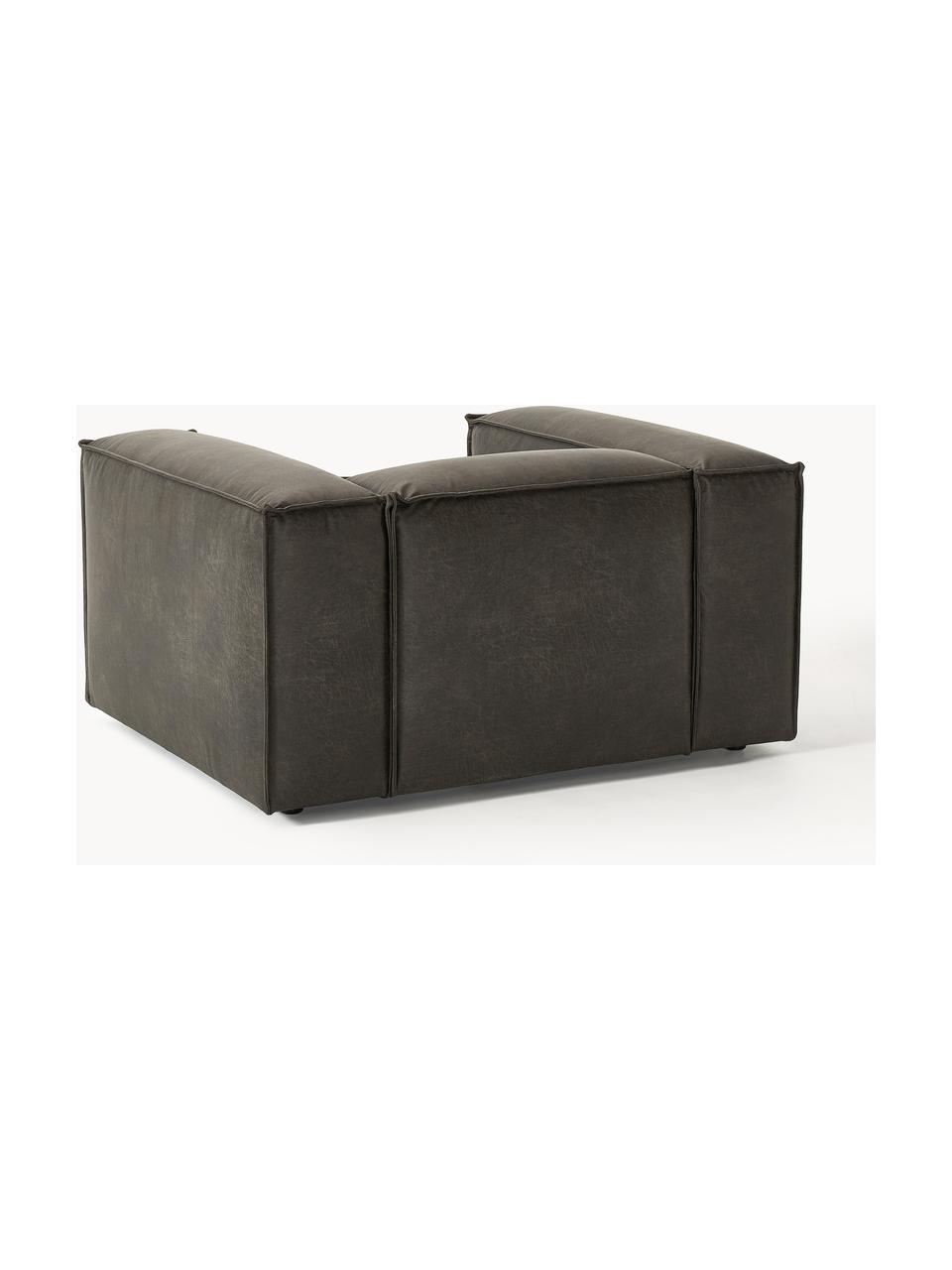 Fauteuil Lennon van gerecycled leer, Bekleding: gerecycled leer (70% leer, Frame: massief hout, multiplex, Poten: kunststof Dit product is , Leer taupe, B 130 x H 101 cm