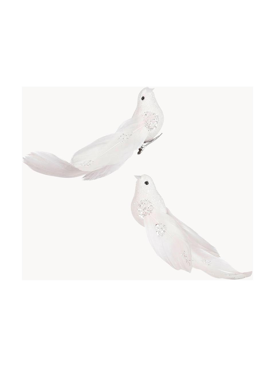 Adornos navideños con clip Likky, 2 uds., Plumas, metal, Blanco, An 15 x Al 5 cm