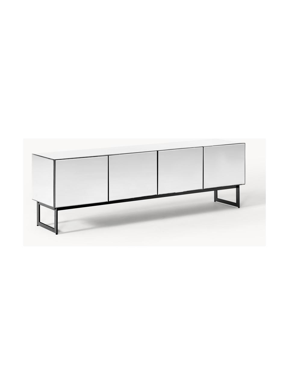 TV konzolový stolík so zrkadlovým skleneným povrchom Soran, Čierna, zrkadlové sklo, Š 180 x H 55 cm