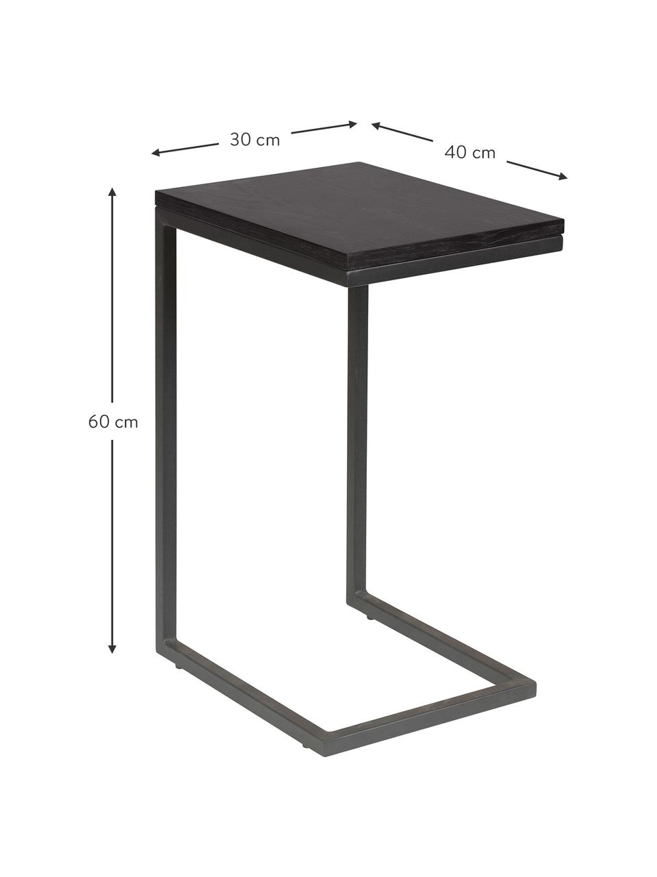 Beistelltisch Pia in Schwarz, Tischplatte: Eichenholz, lackiert, Gestell: Metall, pulverbeschichtet, Schwarz, B 40 x T 30 cm