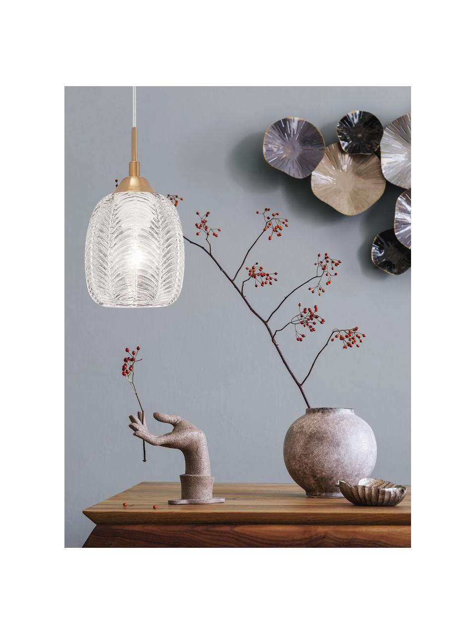 Kleine hanglamp Vario van gesatineerd glas, Lampenkap: gesatineerd glas, Messingkleurig, Ø 14 x H 24 cm