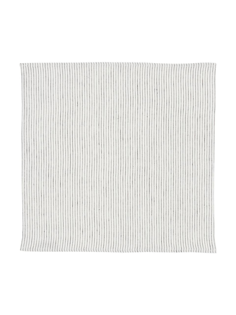 Serviettes de table pur lin Svete, 6 pièces, Blanc crème, noir, larg. 43 x long. 43 cm