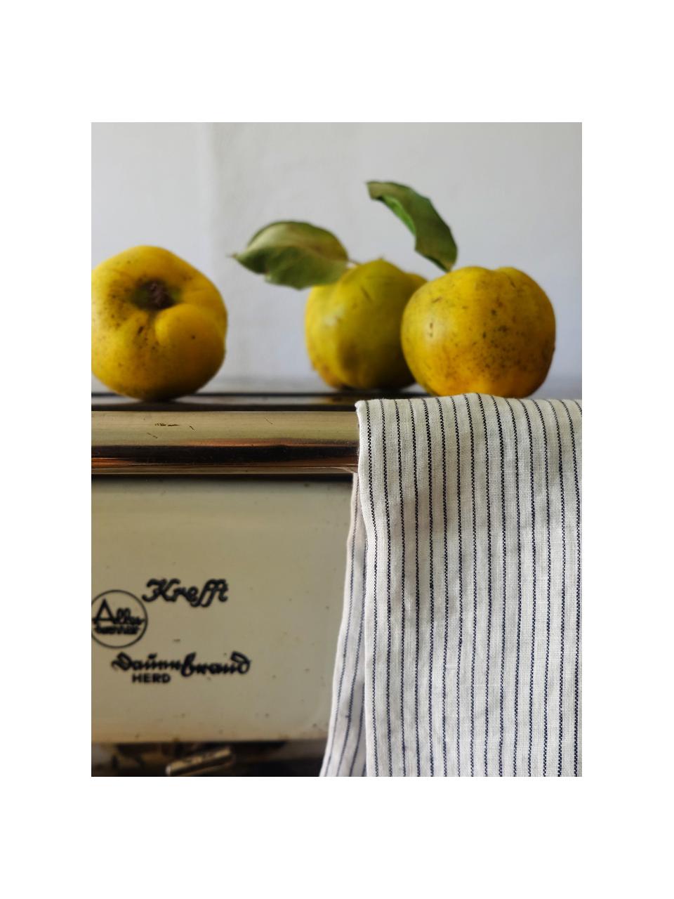 Serviettes de table pur lin Svete, 6 pièces, Blanc crème, noir, larg. 43 x long. 43 cm