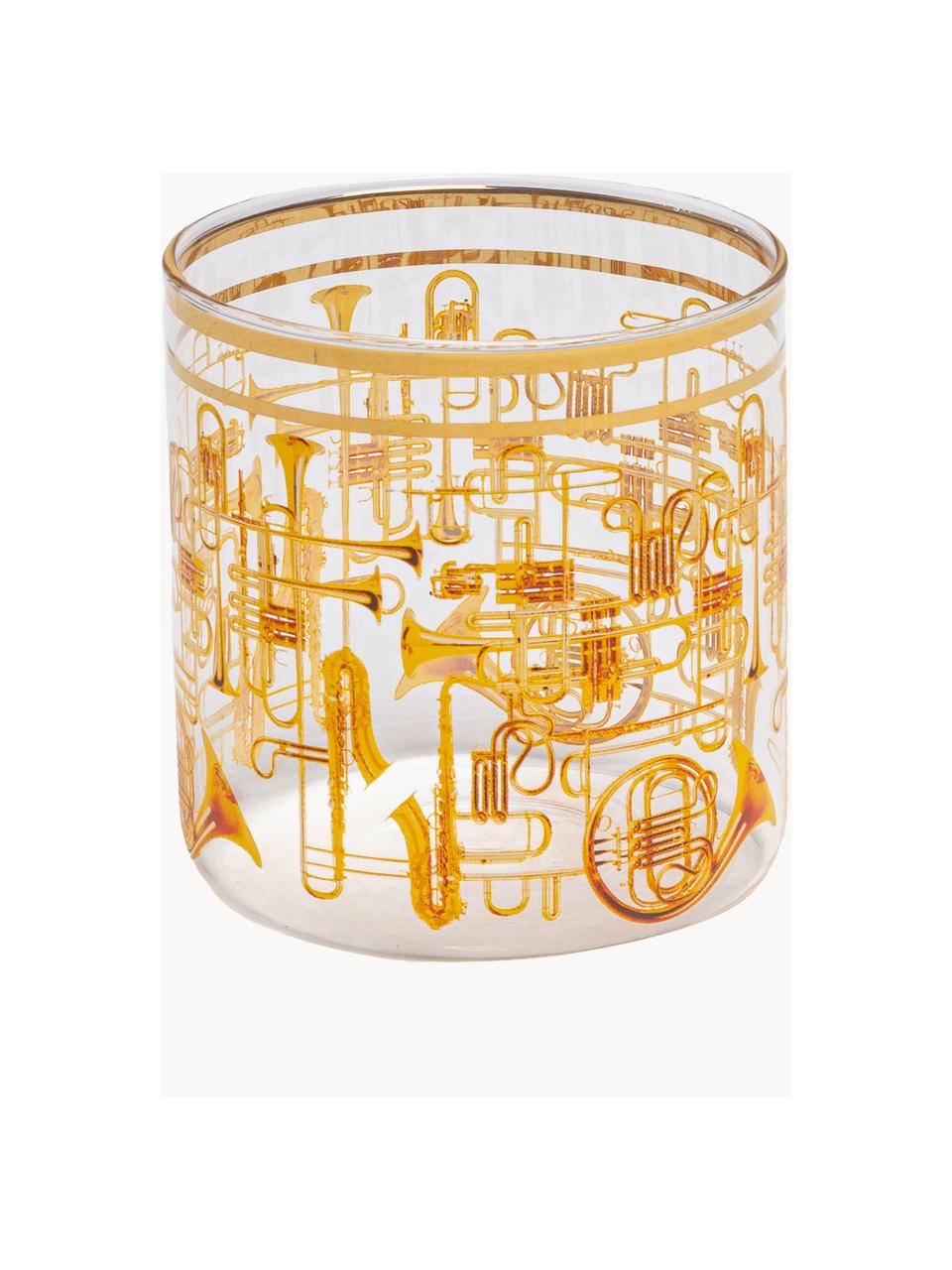 Waterglas Trumpets, Decoratie: goudkleurig, Trompetten, Ø 8 x H 9 cm, 370 ml