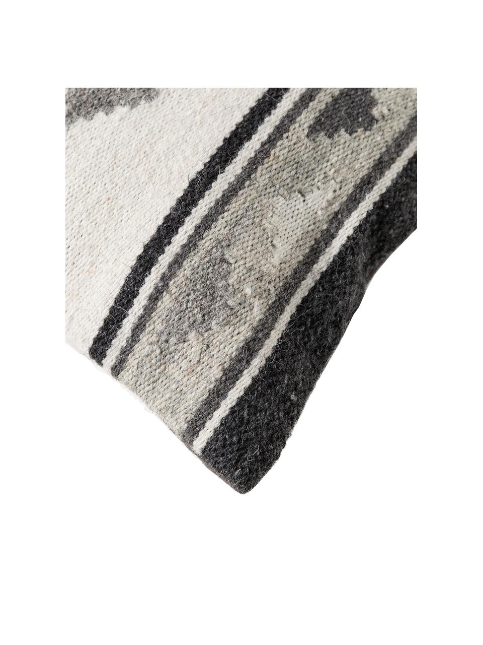 Kussenhoes Dilan met ethnopatroon in donkergrijs/grijs van wol, 80% wol, 20% katoen, Grijstinten, 45 x 45 cm