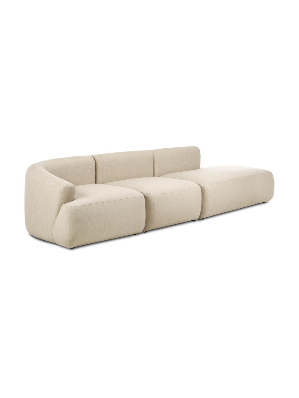 Chaise-longue componibile Sofia, Rivestimento: 100% polipropilene Con 23, Struttura: legno di pino massiccio, , Piedini: plastica, Tessuto beige, Larg. 340 x Prof. 95 cm, schienale a destra