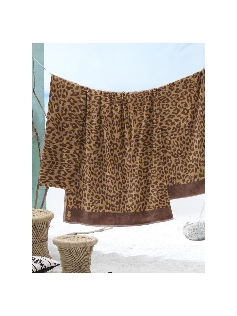 Serviette de plage imprimé animal Jaguar, Beige, brun, larg. 100 x long. 180 cm