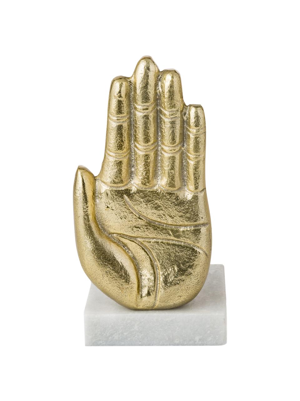 Buchstützen-Set Hand, 2-tlg., Sockel: Marmor, Goldfarben, Weißer Marmor, B 20 x H 22 cm