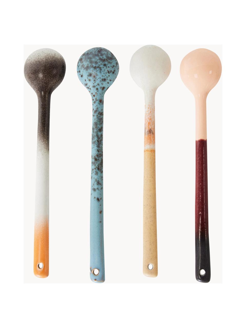 Set di 4 cucchiai dipinti a mano con smalto reattivo 70's, Ceramica, Multicolore, Lung. 17 cm