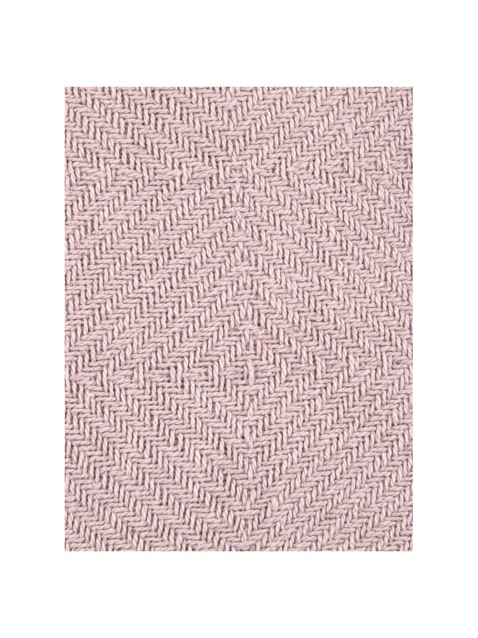 Plaid Sorbet in Rosa mit Pompoms, 100% Baumwolle, Altrosa, 130 x 170 cm