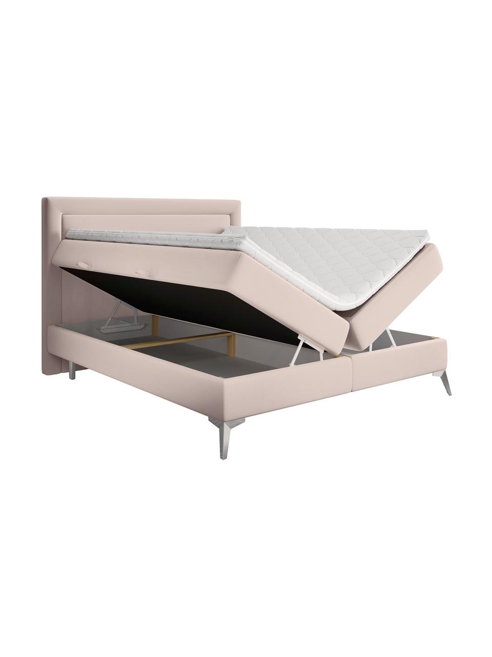 Prémiová sametová boxspring postel  s úložným prostorem Joy, Růžová, 140 x 200 cm, stupeň tvrdosti H3