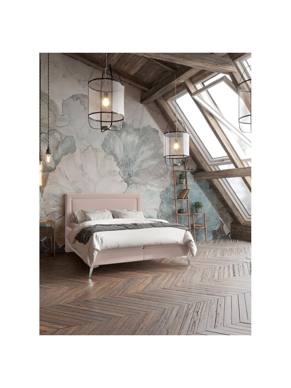 Prémiová zamatová boxspring posteľ s úložným priestorom Joy, Bledoružová, 140 x 200 cm, tvrdosť H3